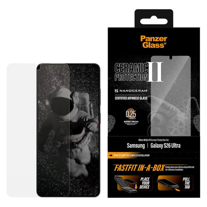 Szkło hartowane UWF Ceramic z FASTFIT In-A-Box do Samsung S26 Ultra, Przezroczysty, PanzerGlass