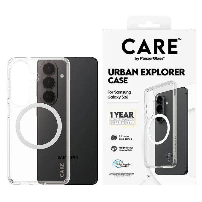 Etui Urban Explorer z białym QI do Samsung Galaxy S26, Przezroczyste, PanzerGlass