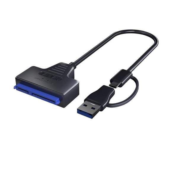 Adapter USB 3.0 / USB-C na SATA do dysków HDD/SSD 2.5" i 3.5", z zasilaczem