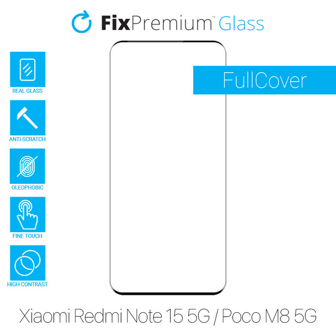 Szkło hartowane FullCover do Xiaomi Redmi Note 15 5G, Poco M8 5G, FixPremium