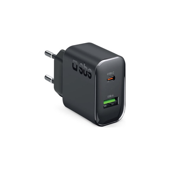 Adapter podróżny USB-A/USB-C, GaN, 65 W PD, czarny, SBS