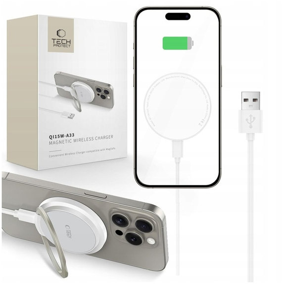 Ładowarka bezprzewodowa QI15W-A33 Magnetic MagSafe, biała, Tech-Protect