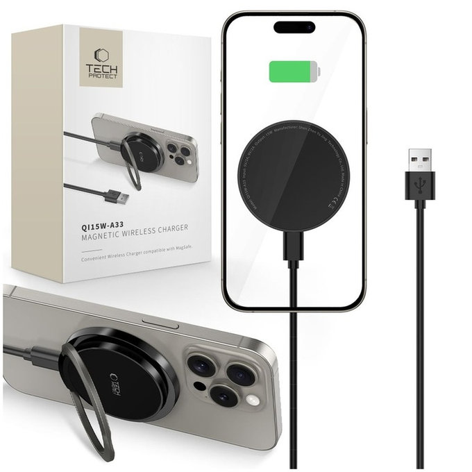 Ładowarka bezprzewodowa QI15W-A33 Magnetic MagSafe, czarna, Tech-Protect