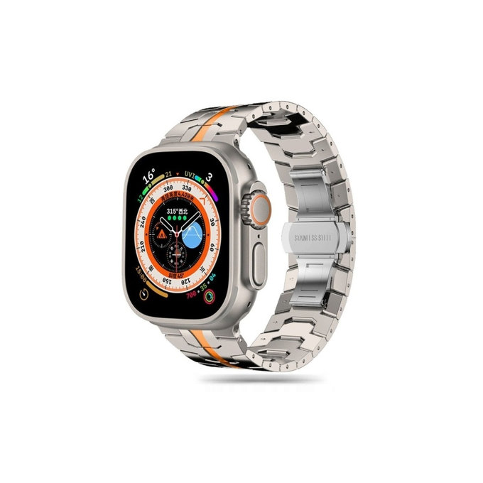 Pasek Stainless Line do Apple Watch 8 / 9 / 10 / 11 / SE / Ultra (44 / 45 / 46 / 49 mm), Titanium/Orange, Tech-Protect