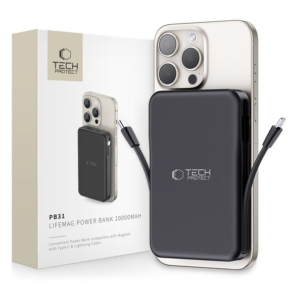 Powerbank PB31 Lifemag MagSafe 10000mAh, czarna, Tech-Protect