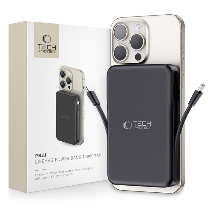 Powerbank PB31 Lifemag MagSafe 10000mAh, czarna, Tech-Protect