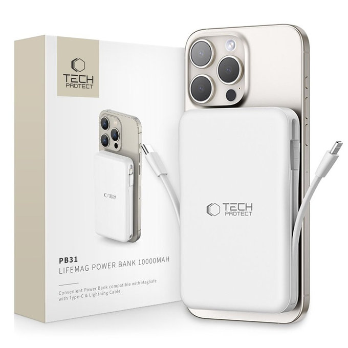 Powerbank PB31 Lifemag MagSafe 10000mAh, biała, Tech-Protect