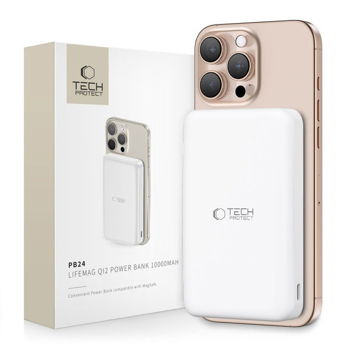 Powerbank PB24 Lifemag Qi2 MagSafe 10000mAh, biała, Tech-Protect