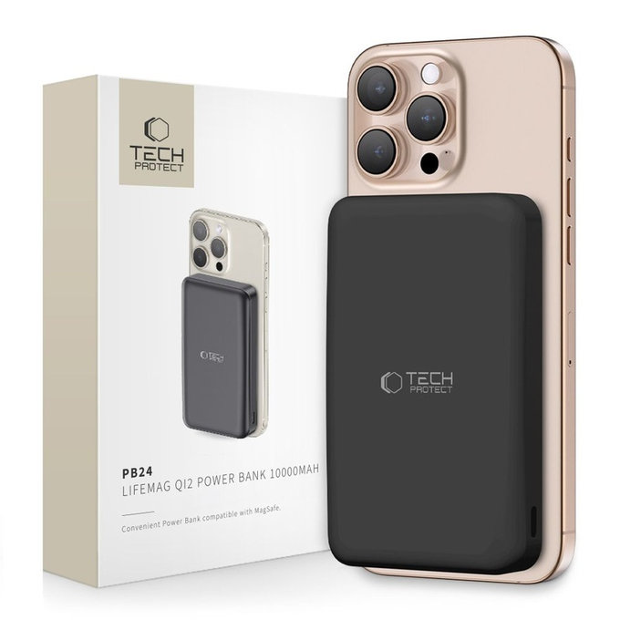 Powerbank PB24 Lifemag Qi2 MagSafe 10000mAh, czarna, Tech-Protect