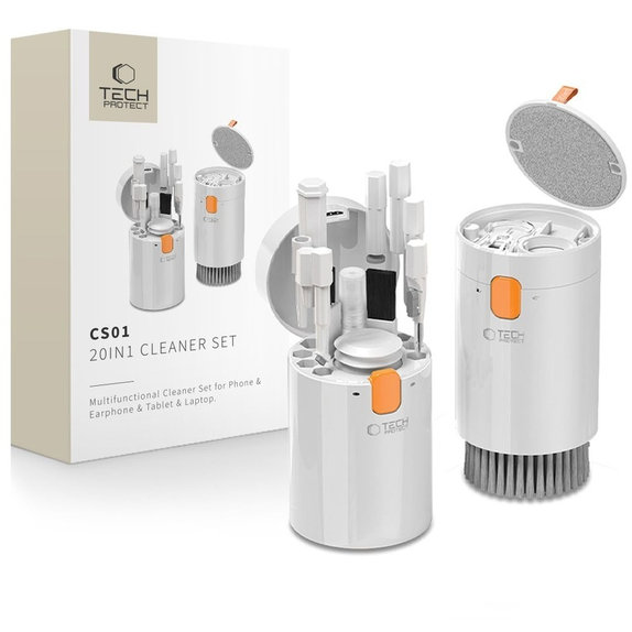 Zestaw czyszczący CS01 20 w 1 do elektroniki, biały, Tech-Protect