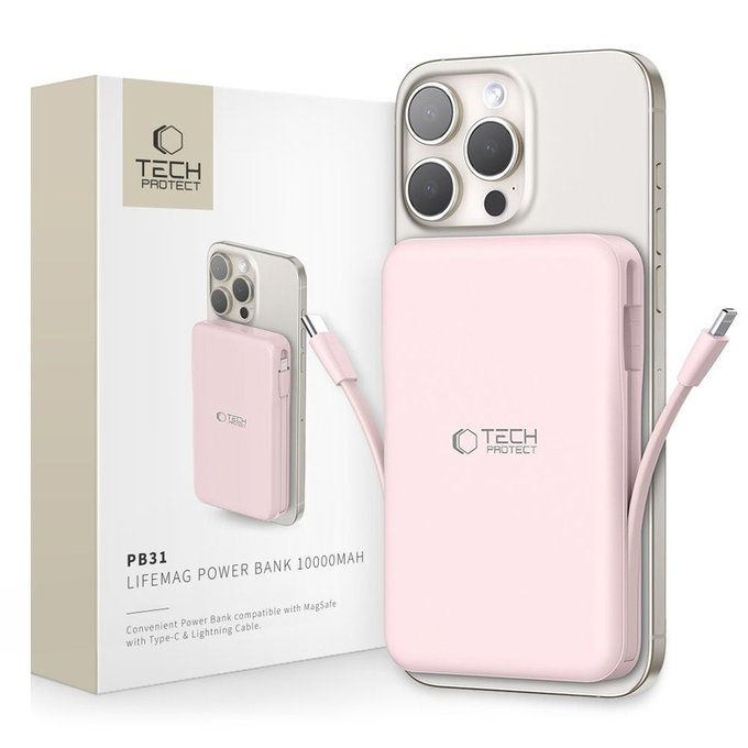 Powerbank PB31 Lifemag MagSafe 10000mAh, różowa, Tech-Protect