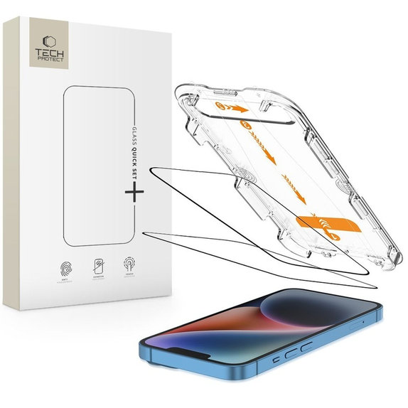 Szkło hartowane Quick Set+ 2-PACK do iPhone 13 / 13 Pro / 14 / 16E / 17E, czarna, Tech-Protect