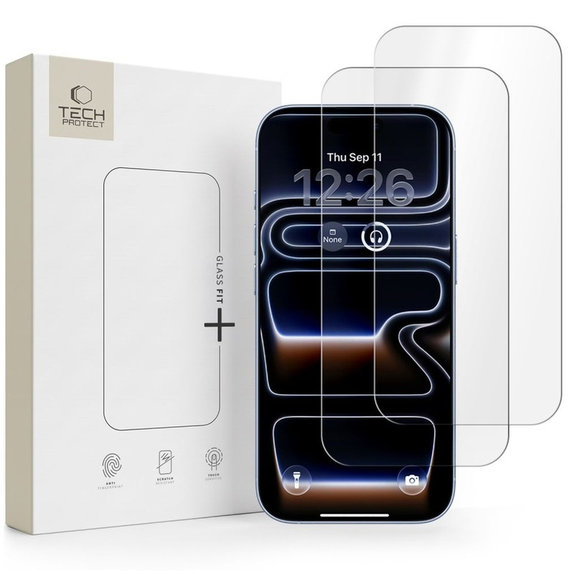 Szkło hartowane Glass Fit+ 2-PACK do iPhone 16 Pro / 17 / 17 Pro / 18 Pro, przezroczysta, Tech-Protect