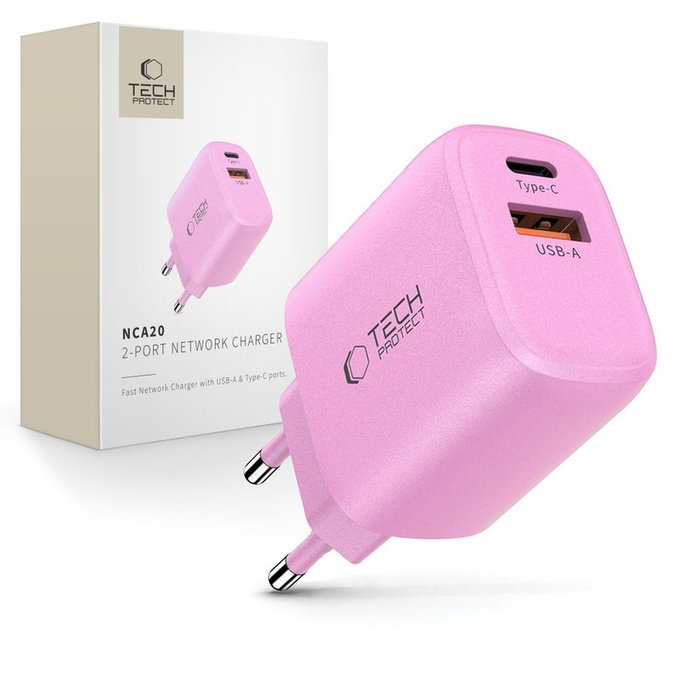 Ładowarka sieciowa NCA20 2-PORT PD 20W / QC3.0, Baby Pink, Tech-Protect