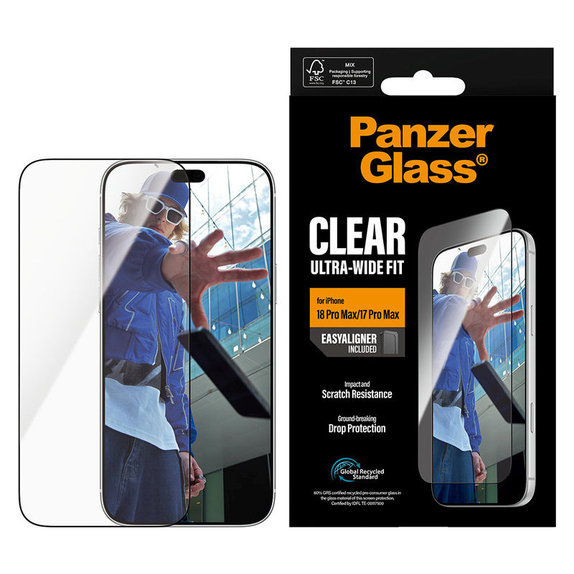 Szkło hartowane UWF z aplikatorem do iPhone 18 Pro Max/17 Pro Max, Czarne, PanzerGlass