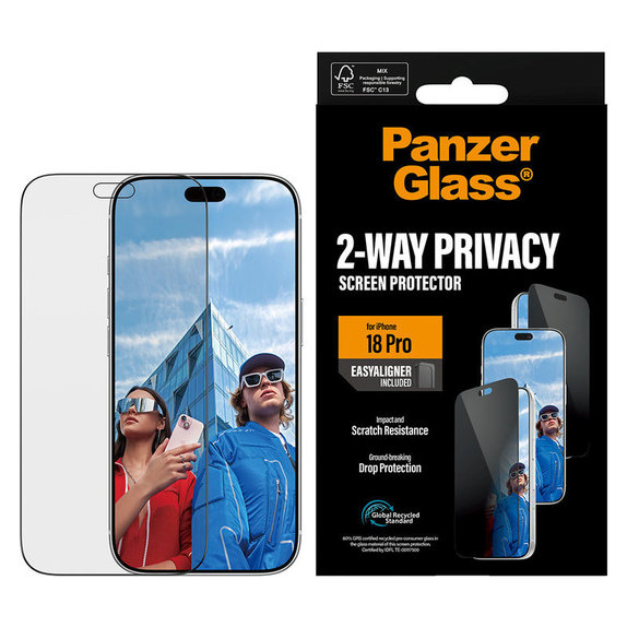 Szkło hartowane UWF 2-Way Privacy z aplikatorem do iPhone 18 Pro, Czarne, PanzerGlass