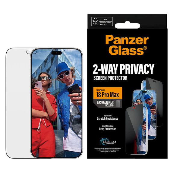 Szkło hartowane UWF 2-Way Privacy z aplikatorem do iPhone 18 Pro Max, Czarne, PanzerGlass