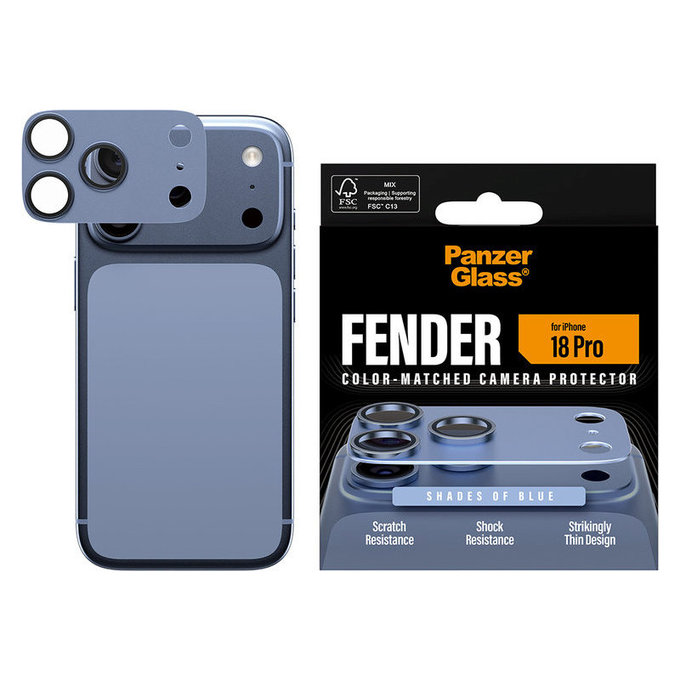 Pierścienie ochronne obiektywu kamery Fender do iPhone 18 Pro, Italian Blue, PanzerGlass