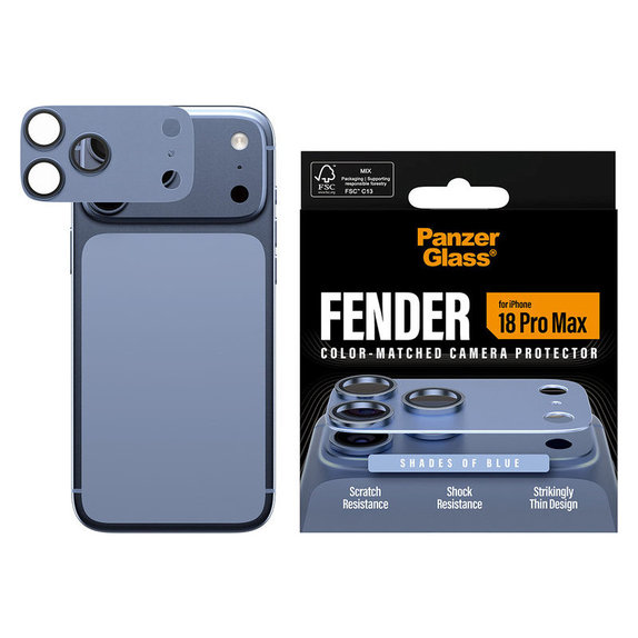Pierścienie ochronne obiektywu kamery Fender do iPhone 18 Pro Max, Italian Blue, PanzerGlass