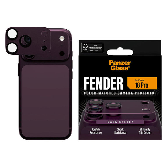Pierścienie ochronne obiektywu kamery Fender do iPhone 18 Pro, Dark Cherry, PanzerGlass