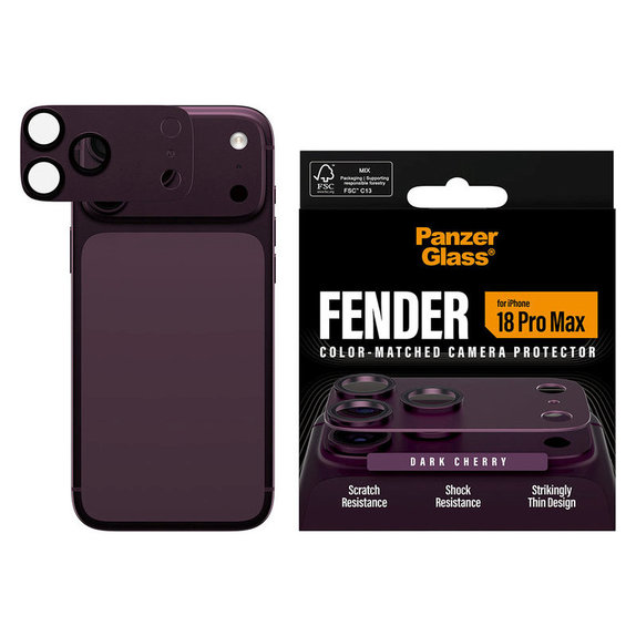 Pierścienie ochronne obiektywu kamery Fender do iPhone 18 Pro Max, Dark Cherry, PanzerGlass