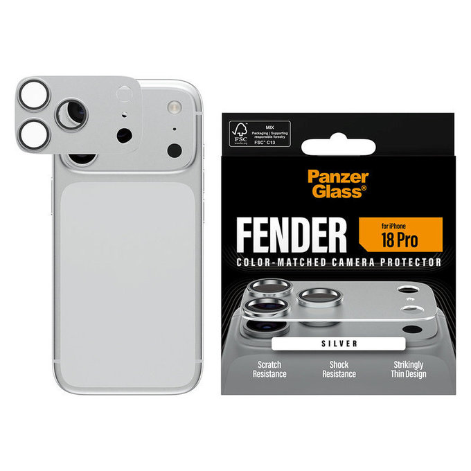 Pierścienie ochronne obiektywu kamery Fender do iPhone 18 Pro, Srebrny, PanzerGlass
