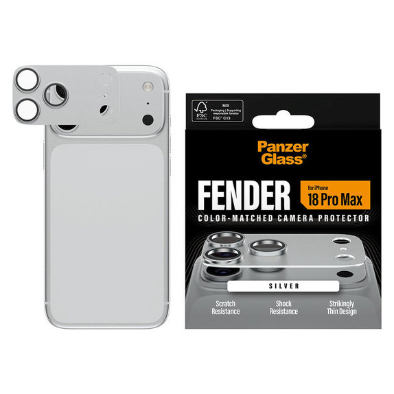 Pierścienie ochronne obiektywu kamery Fender do iPhone 18 Pro Max, Srebrny, PanzerGlass