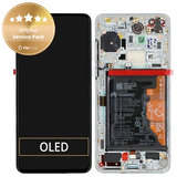 Wyświetlacz do Huawei P40, Ekran dotykowy z ramką, baterią i czytnikiem linii papilarnych, 02353MFW, Ice White, Silver Frost, Genuine Service Pack