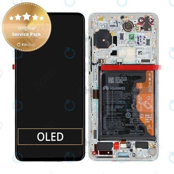 Wyświetlacz do Huawei P40, Ekran dotykowy z ramką, baterią i czytnikiem linii papilarnych, 02353MFW, Ice White, Silver Frost, Genuine Service Pack