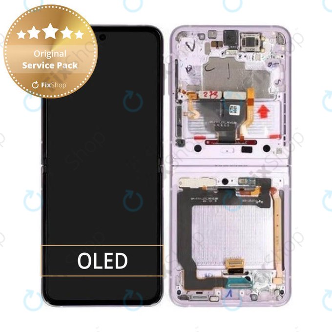 Wyświetlacz do Samsung Z Flip 3 F711B, Ekran dotykowy z ramką, Lawendowy, Lavender, GH82-26273D, GH82-27244D, Genuine Service Pack