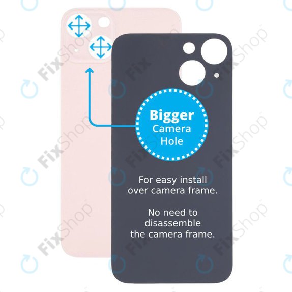 Tylne szklo z duza dziura na aparat do iPhone 13, Różowy, Pink