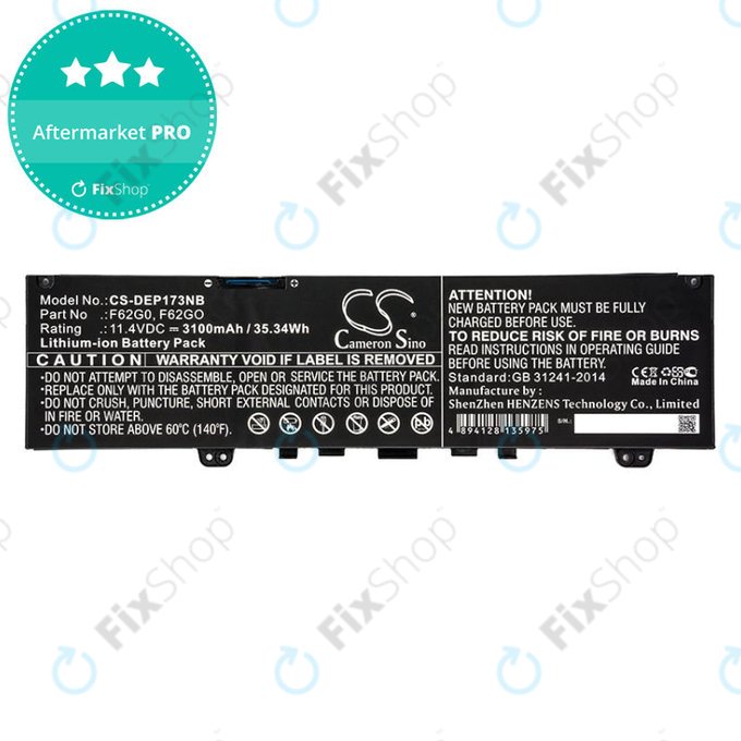 Bateria do Dell Inspiron 13, 7373, Vostro 13, 3100mAh, Li-Ion, 11.4V, F62G0, HQ