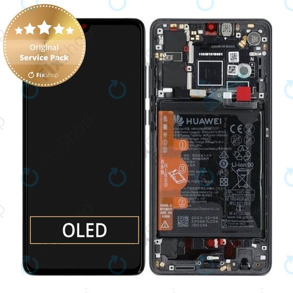 Wyświetlacz do Huawei P30, Ekran dotykowy z ramką i baterią, Czarny, Black, 02354HLT, Genuine Service Pack