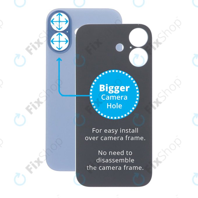 Tylne szklo obudowy z wieksza dziura na aparat do iPhone 17, Mist Blue