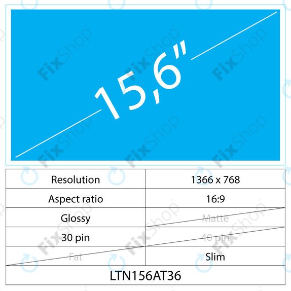 Wyświetlacz 15,6" LCD Slim Glossy, 30 pin, HD