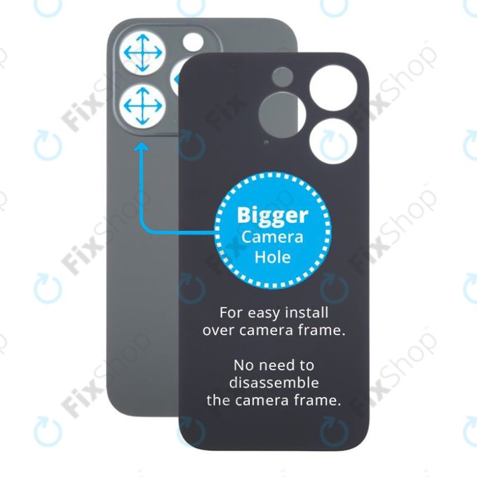 Tylne szklo obudowy z wieksza dziura na aparat do iPhone 15 Pro, Black Titanium