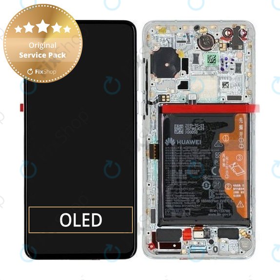Wyświetlacz do Huawei P40, Ekran dotykowy z ramką, baterią i czytnikiem linii papilarnych, 02353MFW, Ice White, Silver Frost, Genuine Service Pack