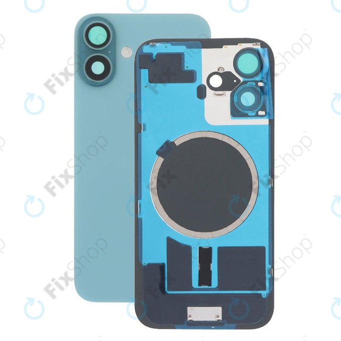 Tylne szkło obudowy z obiektywem aparatu, metalową płytką i magnesami Magsafe do iPhone 16 Plus, Teal
