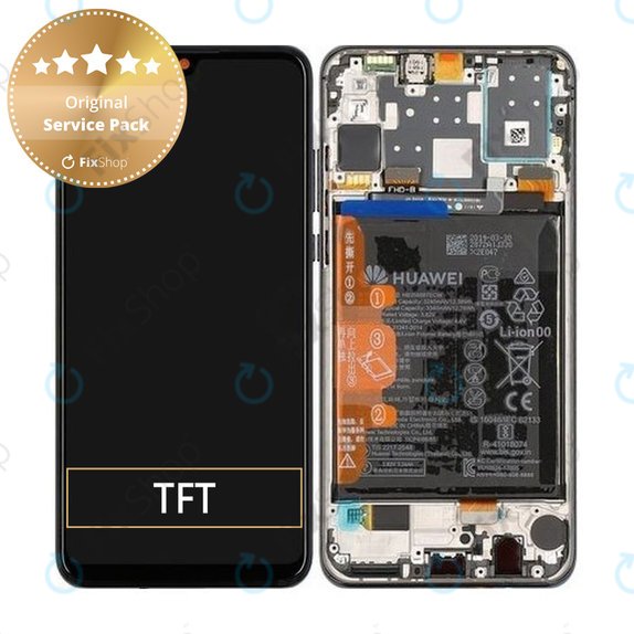 Wyświetlacz do Huawei P30 Lite (2020), Ekran dotykowy z ramką i baterią, 02353FPX, 02353DQU, Midnight Black, Genuine Service Pack