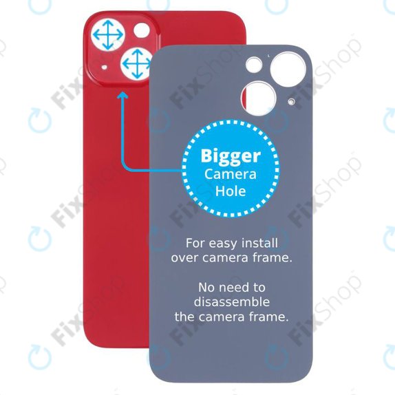 Tylne szklo z duza dziura na aparat do iPhone 13, Czerwony, Red