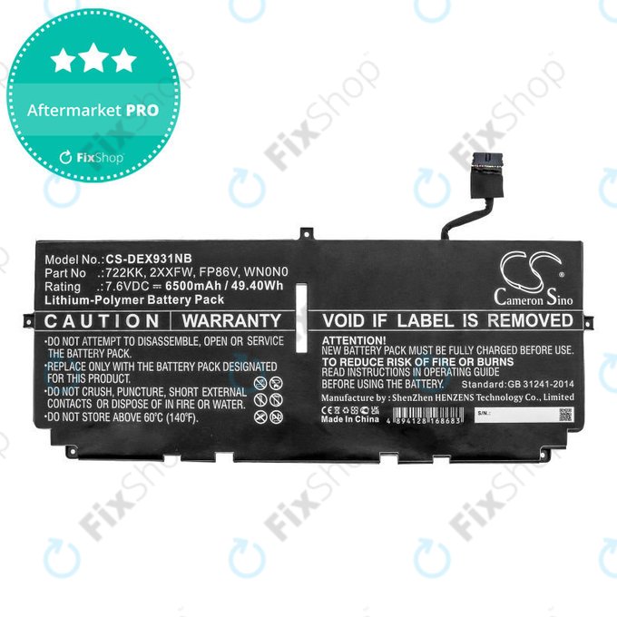 Bateria do Dell XPS 13 9300, 9380, 9310, 6500mAh, Li-Pol, 7.6V, 2XXFW, HQ