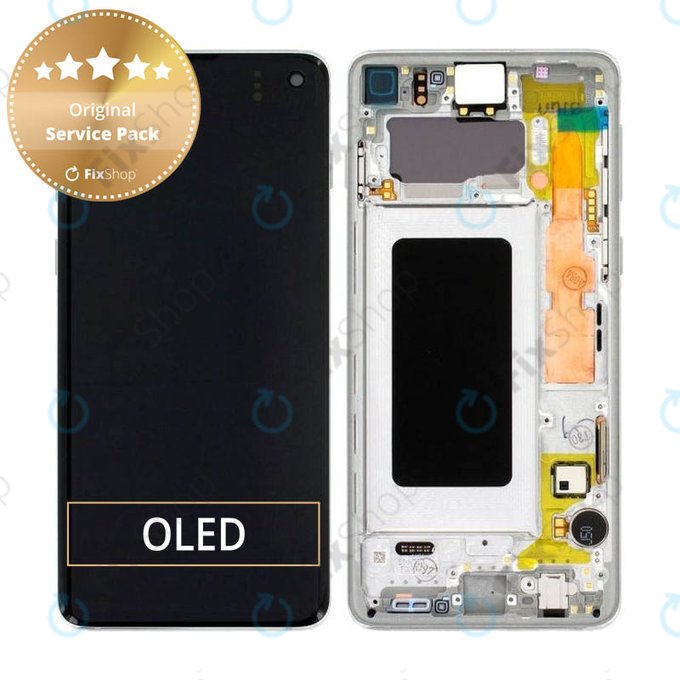 Wyświetlacz do Samsung S10 G973F, Ekran dotykowy z ramką, GH82-18850B, GH82-18835B, Prism White, Genuine Service Pack