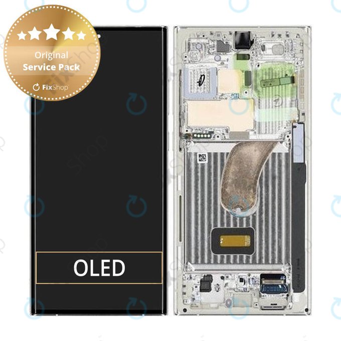 Wyświetlacz do Samsung S23 Ultra S918B, Ekran dotykowy z ramką, Kremowy, Cream, GH82-30466B, GH82-30465B, Genuine Service Pack