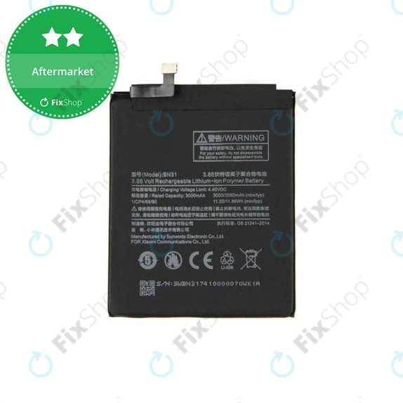 Bateria do Xiaomi Redmi Note 5A, Mi A1(5x), Redmi S2 (Redmi Y2), BN31, 3080mAh