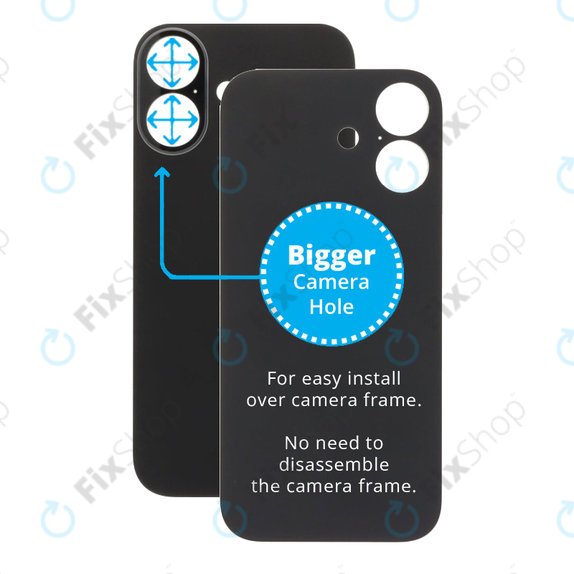 Tylne szklo obudowy z wieksza dziura na aparat do iPhone 17, Black