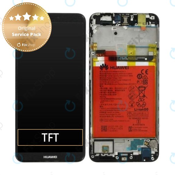 Wyświetlacz do Huawei P Smart FIG-L31, Ekran dotykowy z ramką i baterią, 02351SVJ, 02351SVD, 02351SVK, Czarny, Black, Genuine Service Pack