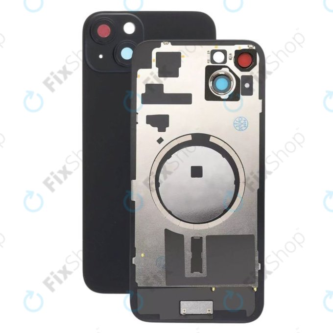 Tylne szkło obudowy z obiektywem aparatu, metalową płytką i magnesami Magsafe do iPhone 15 Plus, Czarny, Black