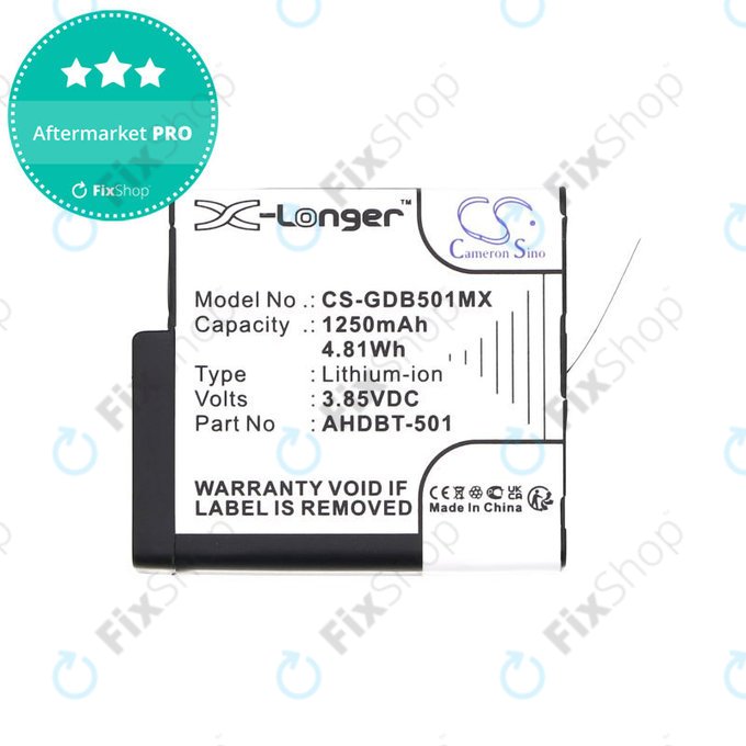 Bateria do Gopro Hero 8, Hero 6, 1250mAh, Li-Ion, 3.85V, AHDBT-501, HQ