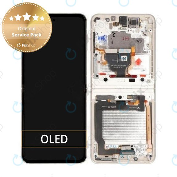 Wyświetlacz do Samsung Z Flip 3 F711B, Ekran dotykowy z ramką, GH82-27243B, GH82-27244B, Kremowy, Cream, Genuine Service Pack