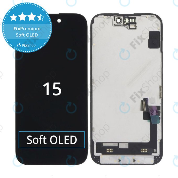 Wyświetlacz Soft OLED dla iPhone 15, Ekran dotykowy z ramką, FixPremium